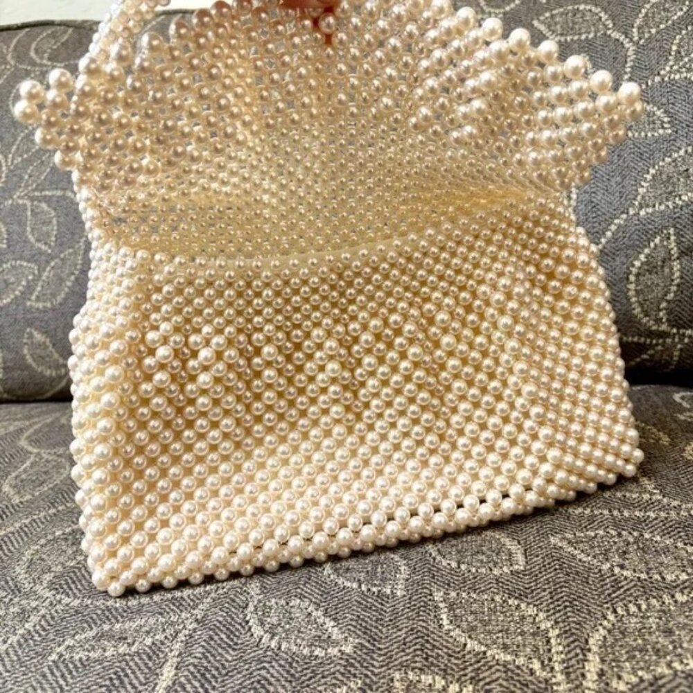 Vintage Wedding Bridal Handmade Pearl Beaded Purse Bag - Picture 3 of 9